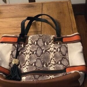 Vince Camuto Canvas leather snake skin tote